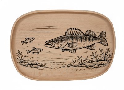Dřevěný podnos z bukového masivu - Motiv ryba — Štika