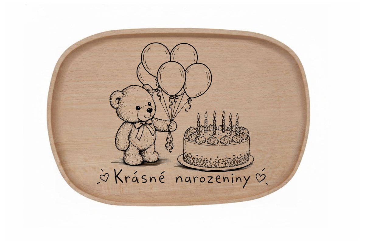 Dřevěný podnos z bukového masivu- Motiv láska a rodina — Narozeniny dítě