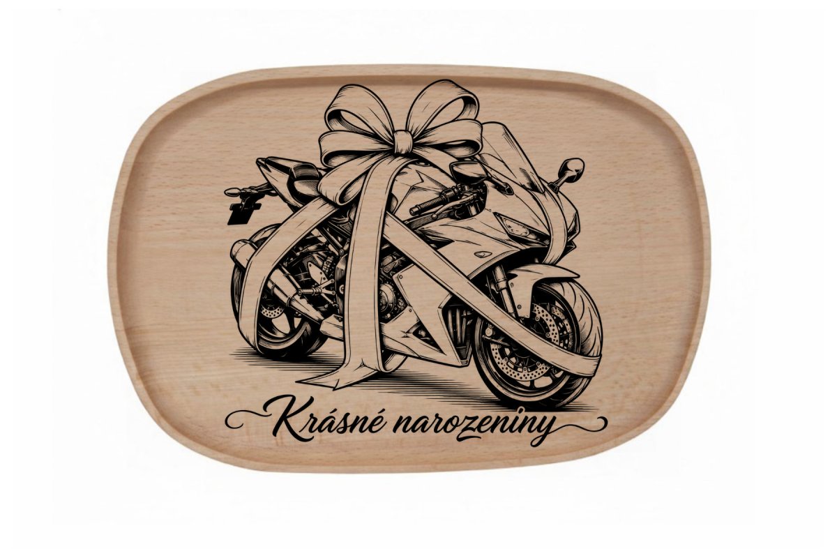 Dřevěný podnos z bukového masivu- Motiv láska a rodina — Narozeniny motorka