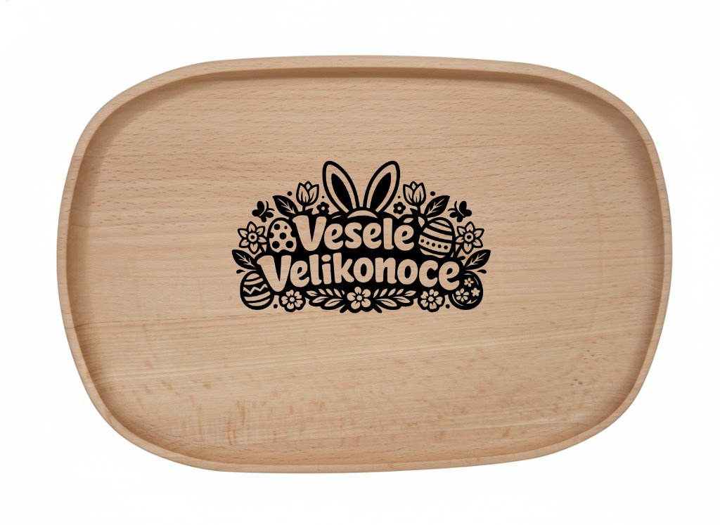 Dřevěný velikonoční podnos z bukového masivu – Motiv Velikonoce — Velikonoce - Veselé Velikonoce