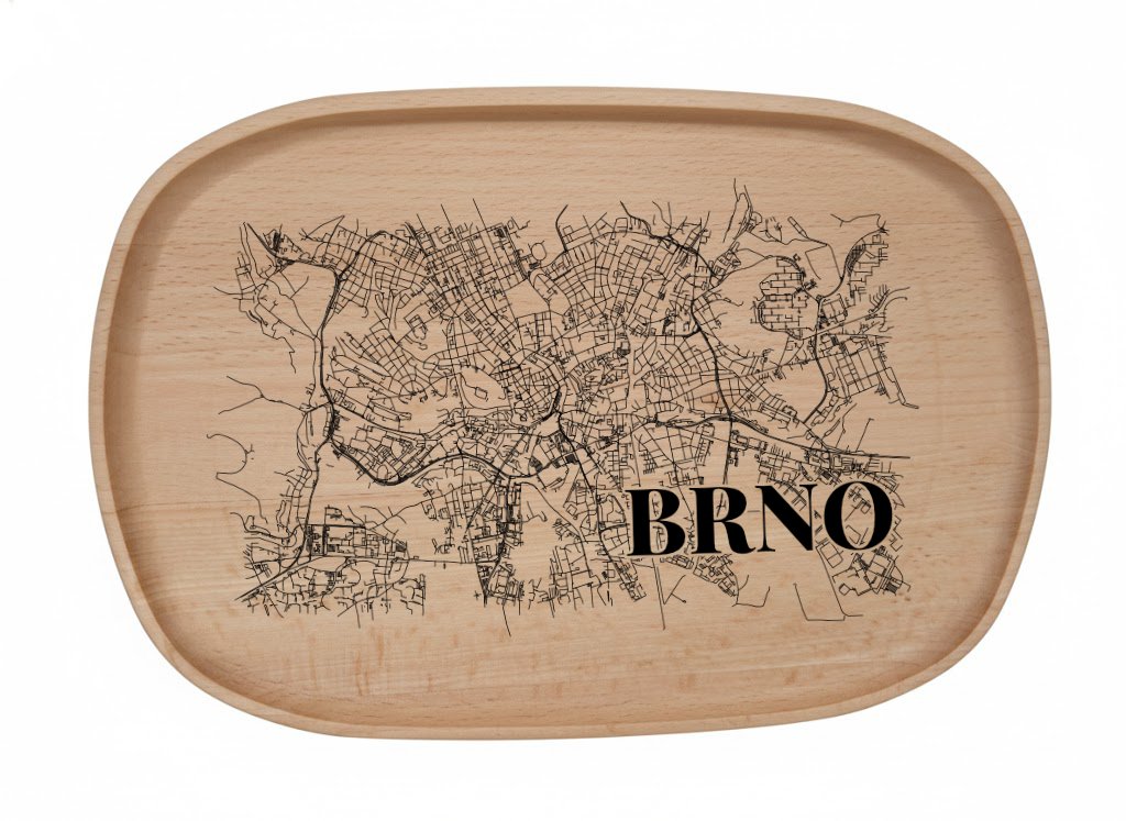 Dřevěný podnos z bukového masivu  - Motiv Mapy Měst Podnosy Města: Brno