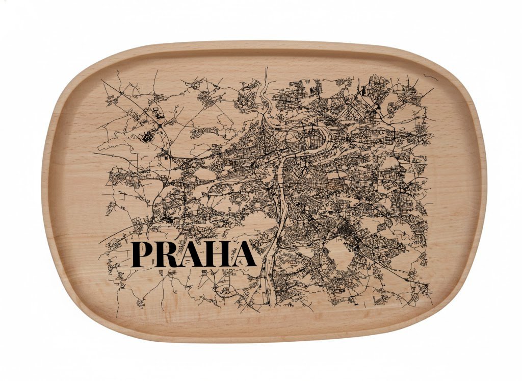 Dřevěný podnos z bukového masivu  - Motiv Mapy Měst Podnosy Města: Praha
