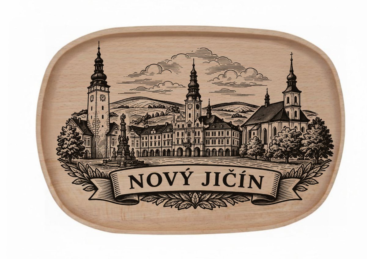 Dřevěný podnos z bukového masivu  - Motiv Města Podnosy Města: Nový Jičín