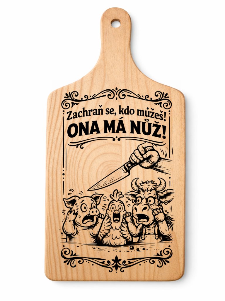 Dřevěné prkénko s vtipným gravírováním — Ona Ma Nuz