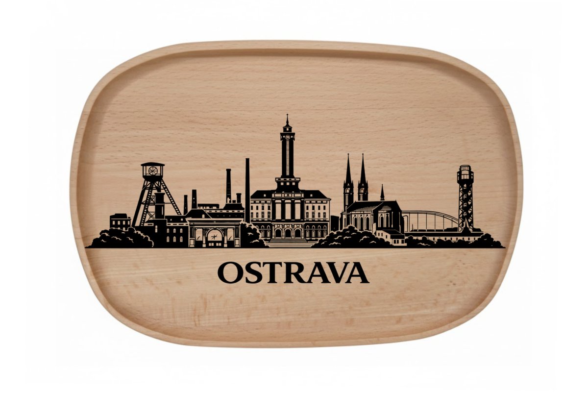 Dřevěný podnos z bukového masivu  - Motiv Města Podnosy Města: Ostrava