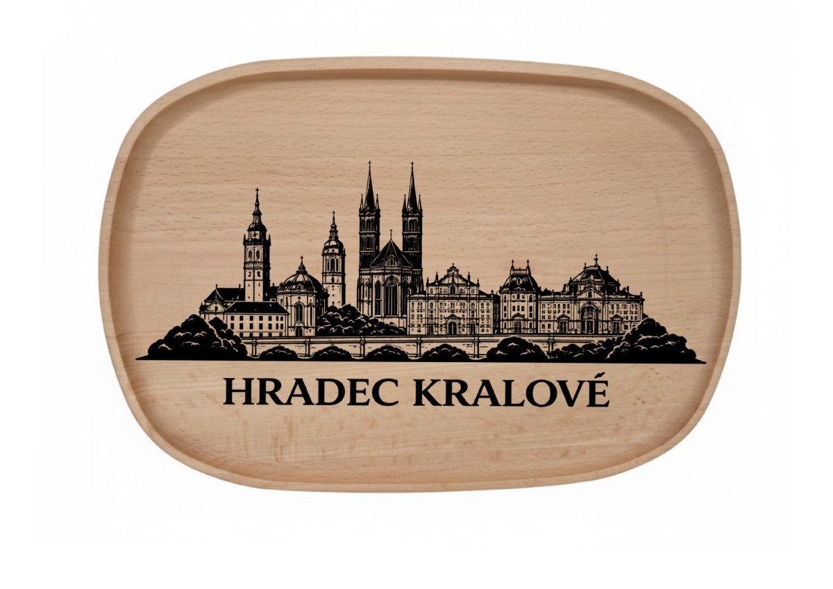 Dřevěný podnos z bukového masivu  - Motiv Města Podnosy Města: Hradec Králové