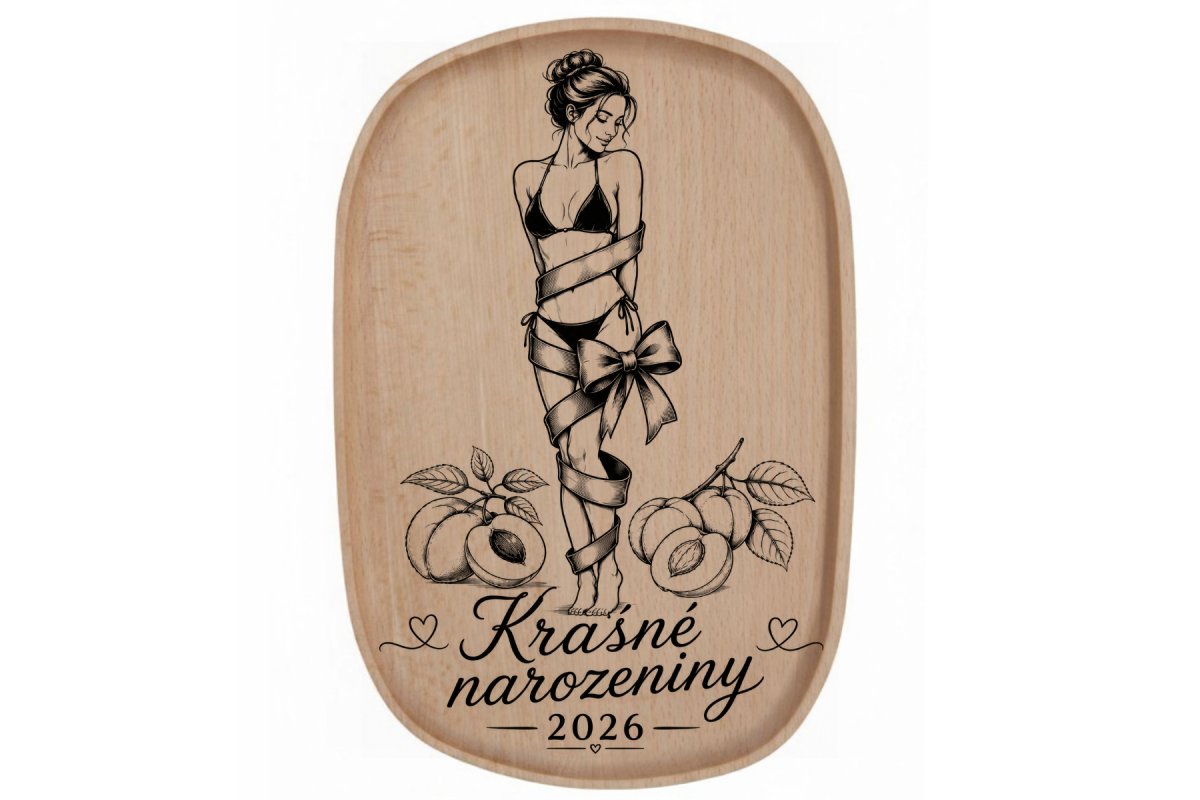 Dřevěný podnos z bukového masivu- Motiv láska a rodina — Narozeniny 18+