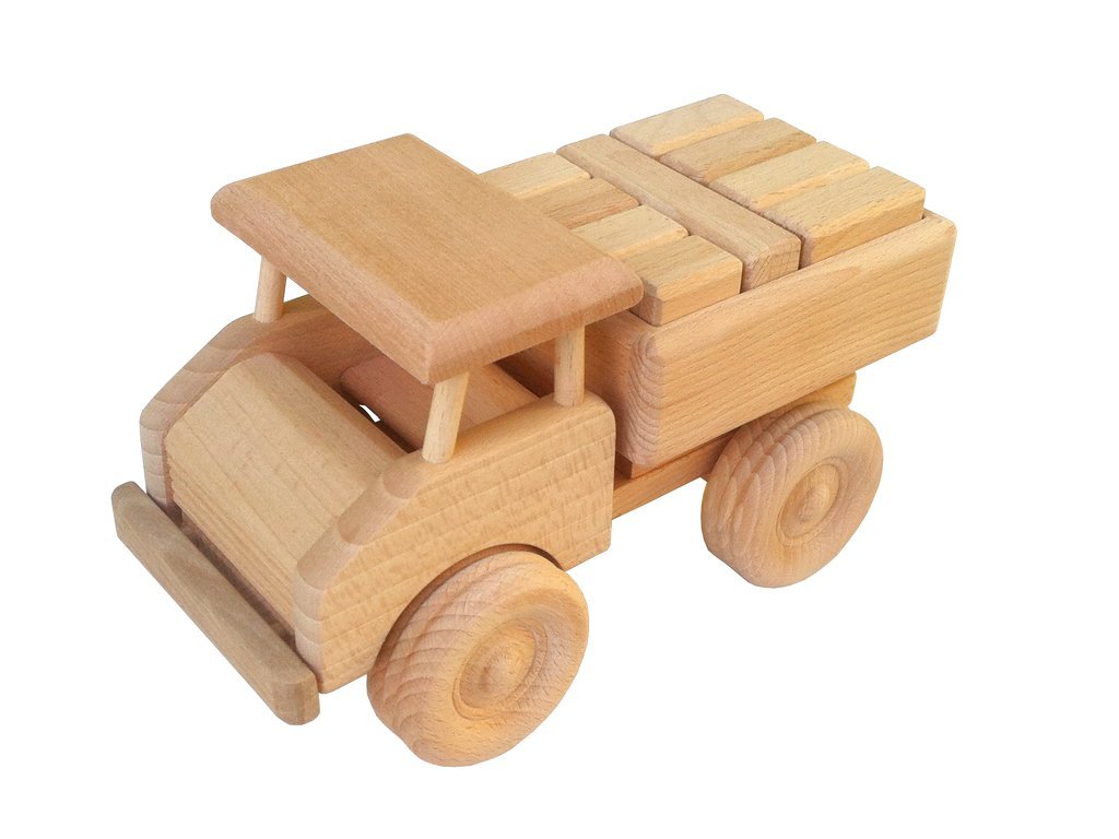 Masivní dřevěné auto s kostkami Premium