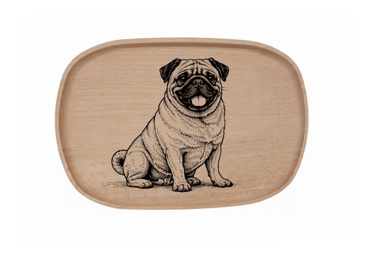 Dřevěný podnos z bukového masivu - Motiv Psa Podnosy Psa: Mops