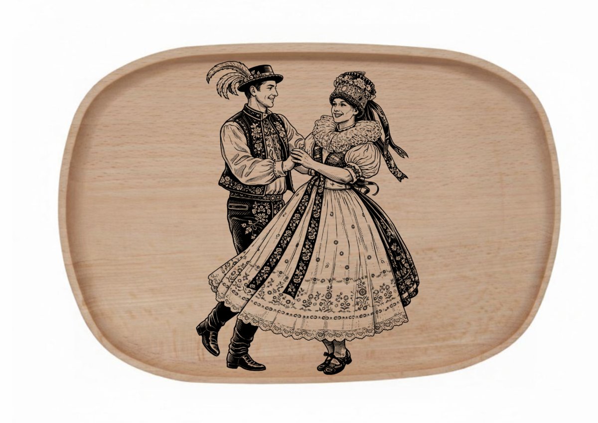 Dřevěný podnos z bukového masivu - Folklor — Tanec ve dvou