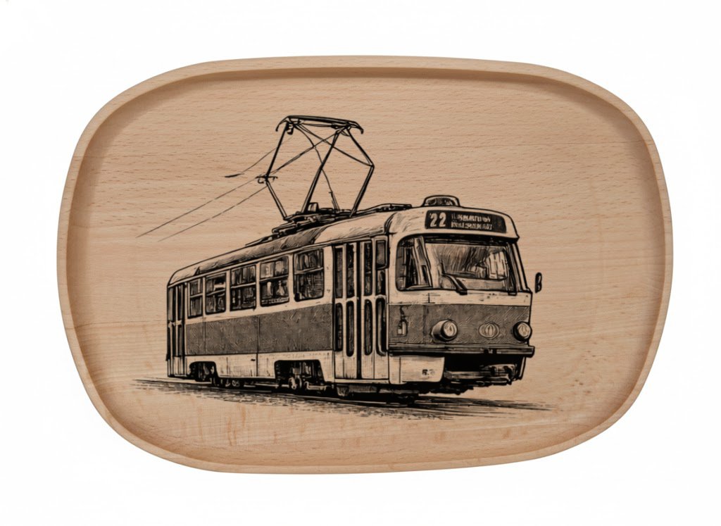Dřevěný podnos z bukového masivu - Motiv Auto, Moto — Tramvaj