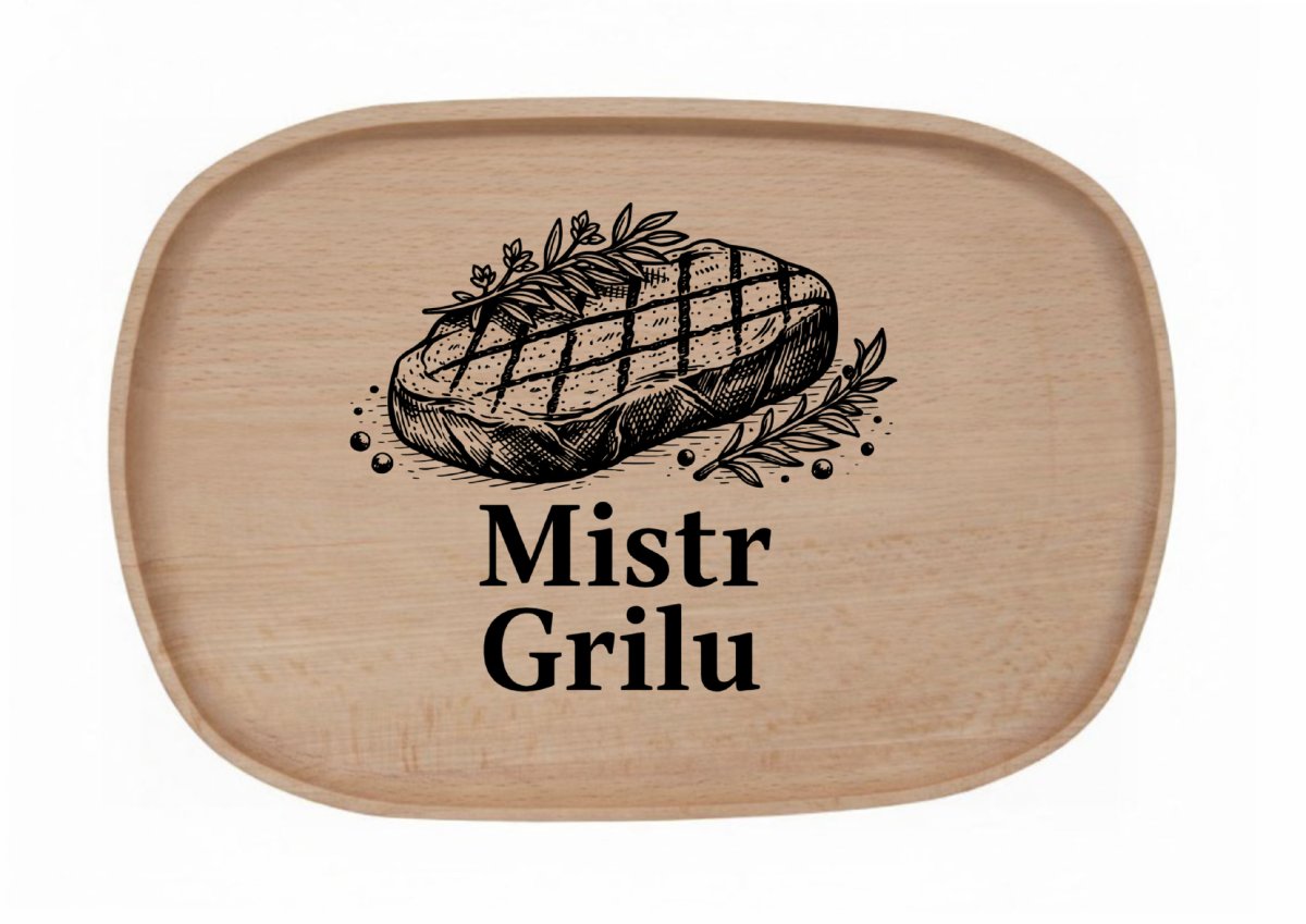 Dřevěný podnos z bukového masivu - Gril - sezona — Mistr Grilu
