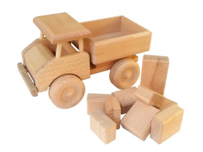 Masivní dřevěné auto s kostkami Premium