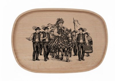 Dřevěný podnos z bukového masivu - Folklor — Jízda králů