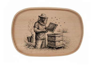 Dřevěný podnos z bukového masivu - Motiv na přání — Včelař a plástev