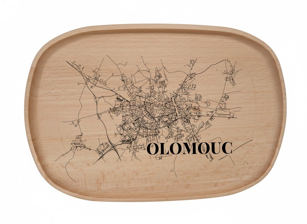 Dřevěný podnos z bukového masivu  - Motiv Mapy Měst Podnosy Města: Olomouc