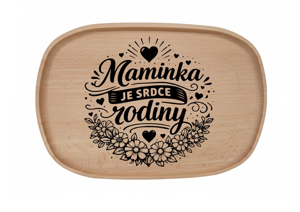 Dřevěný podnos z bukového masivu- Motiv láska a rodina — Maminka