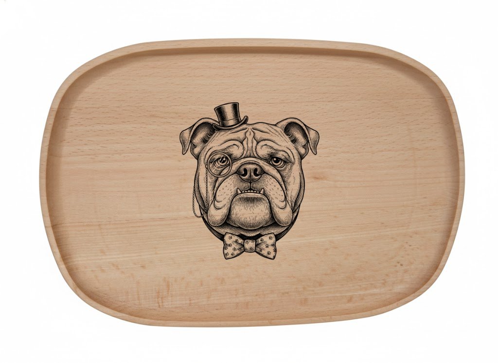 Dřevěný podnos z bukového masivu - Motiv vtipného Psa — Bulldog