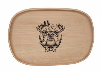 Dřevěný podnos z bukového masivu - Motiv vtipného Psa — Bulldog