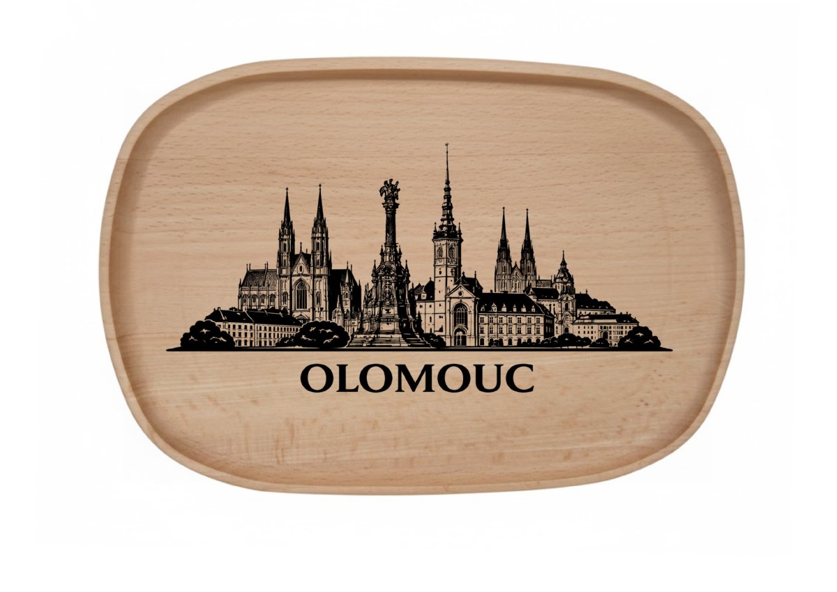 Dřevěný podnos z bukového masivu  - Motiv Města Podnosy Města: Olomouc