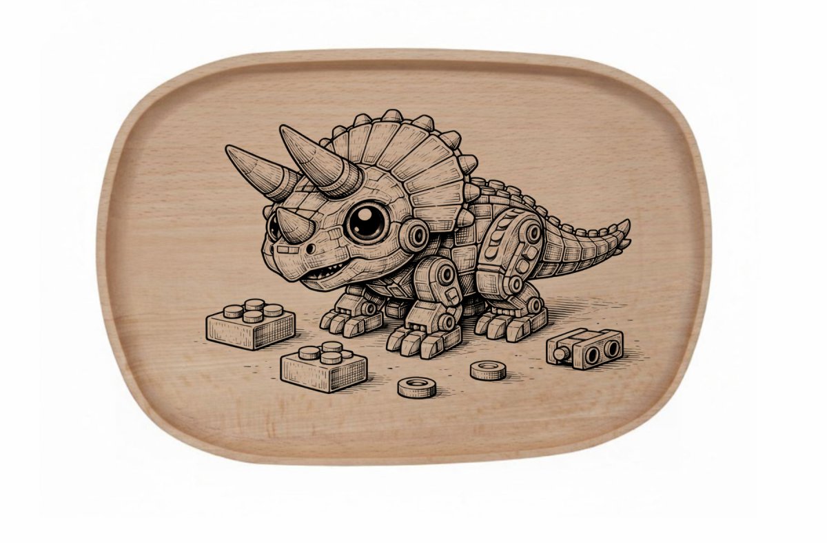 Dřevěný podnos z bukového masivu - Stavebnice Podnosy - Stavebnice: Triceratops