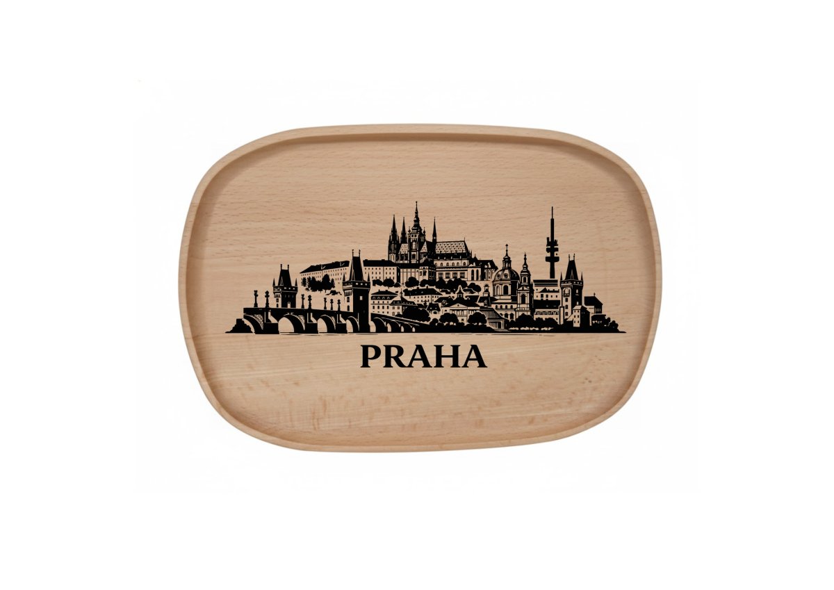 Dřevěný podnos z bukového masivu  - Motiv Města Podnosy Města: Praha