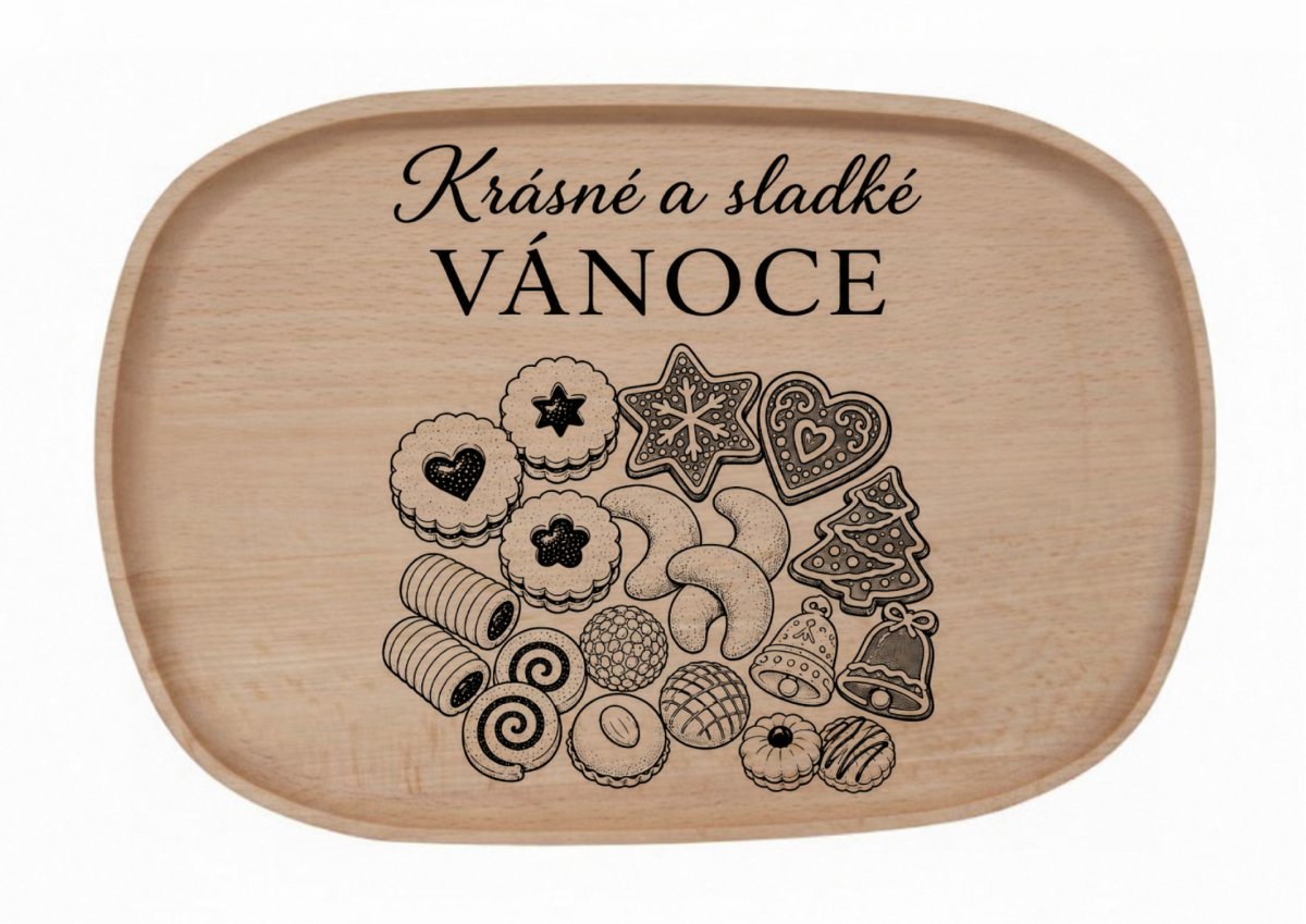 Dřevěný podnos z bukového masivu - Vánoce — Cukroví