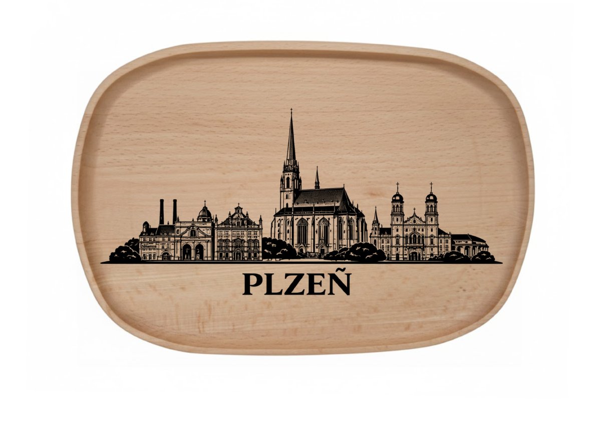 Dřevěný podnos z bukového masivu  - Motiv Města Podnosy Města: Plzeň