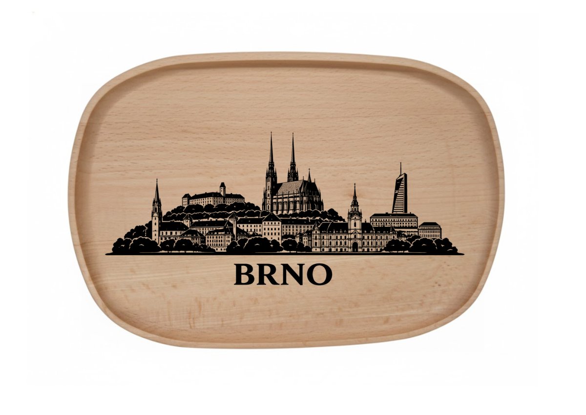 Dřevěný podnos z bukového masivu  - Motiv Města Podnosy Města: Brno