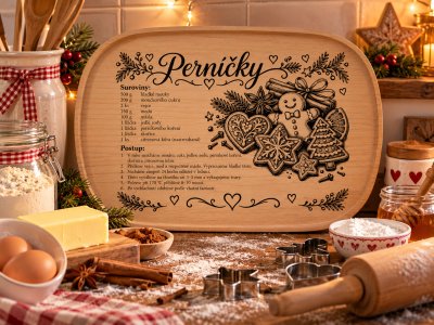 Dřevěný podnos z bukového masivu - Vánoce — Perníčky