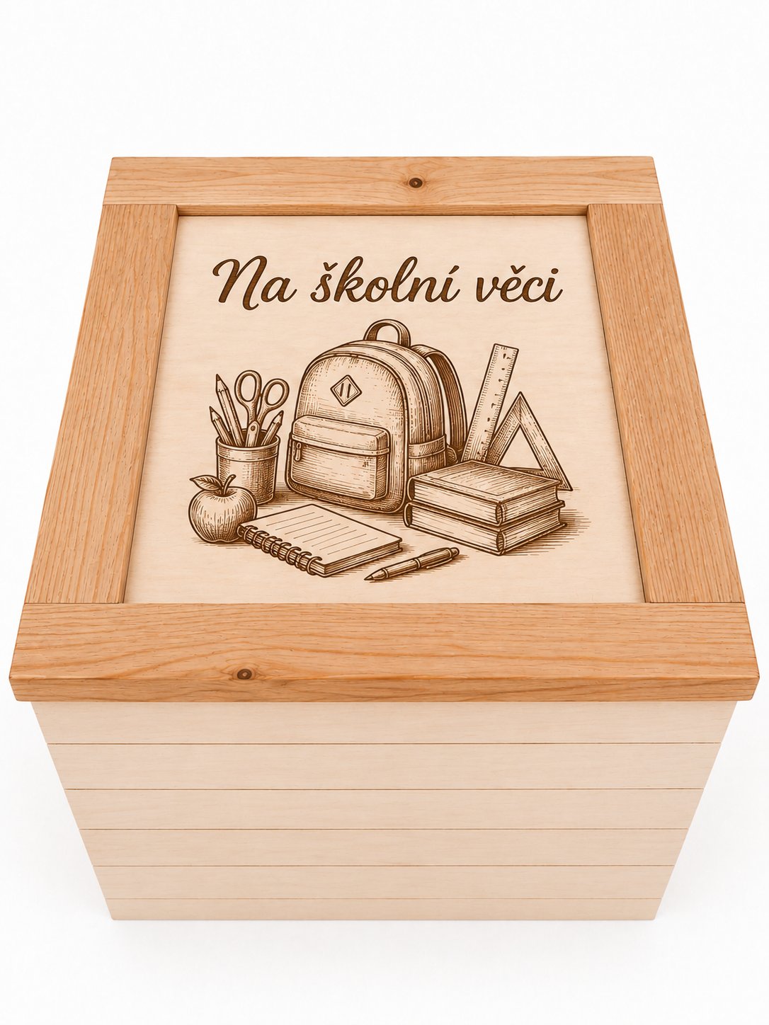 Dřevěná bedna - Smrkové dřevo - střední — Na školní věci