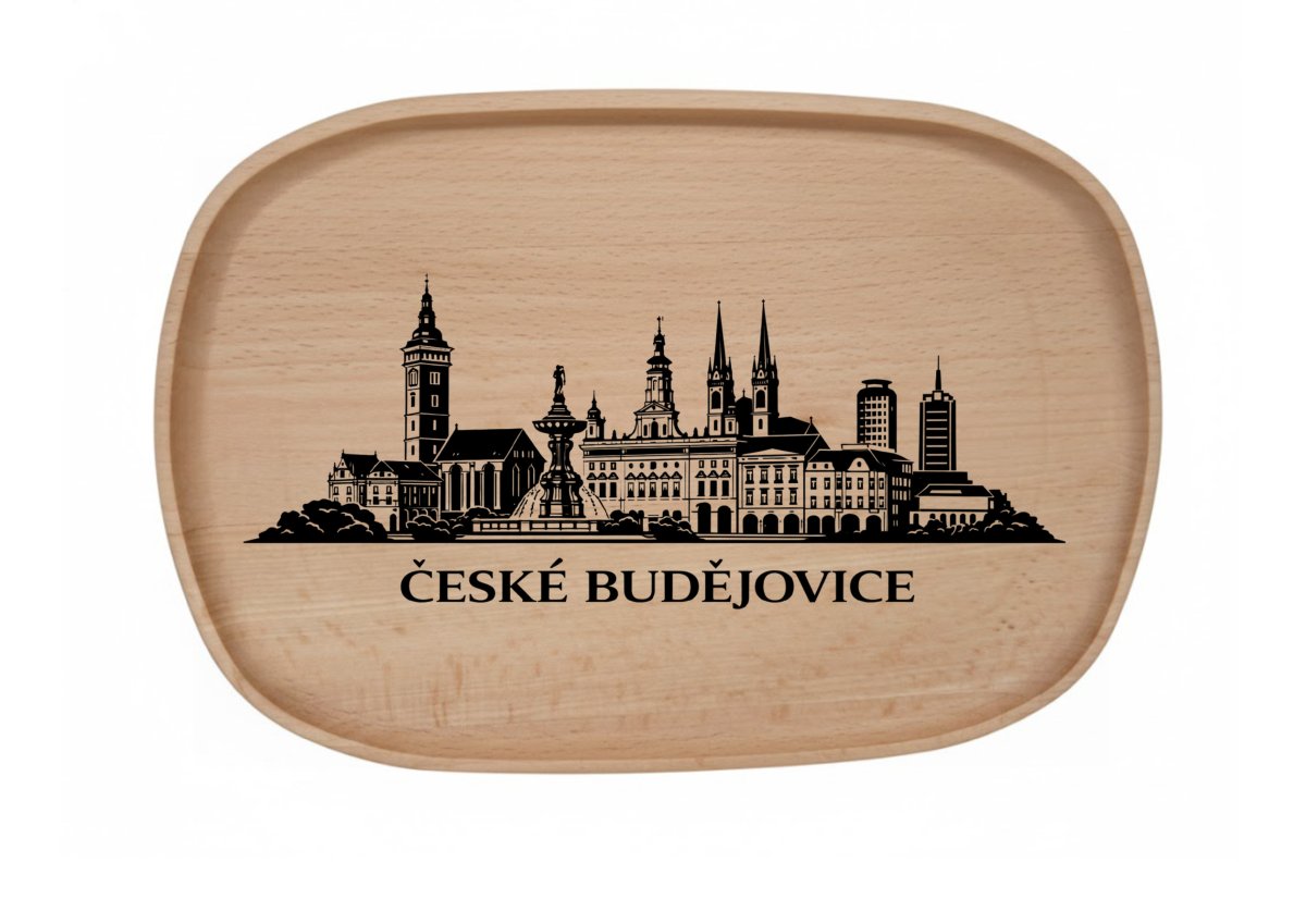 Dřevěný podnos z bukového masivu  - Motiv Města Podnosy Města: České Budějovice